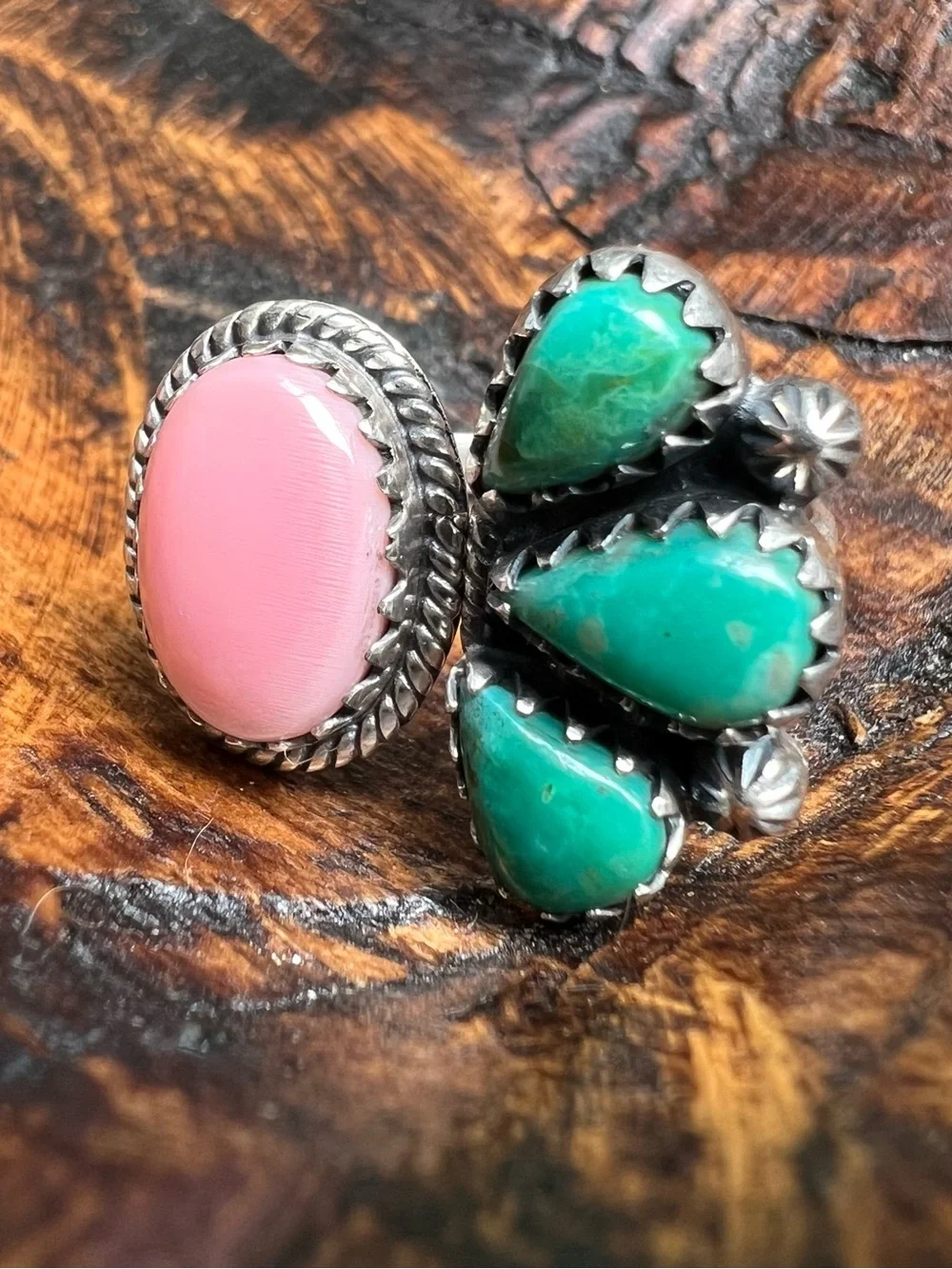 Sterling Kingman Turquoise Queen Conch Floating Ring Size 9 Southwestern